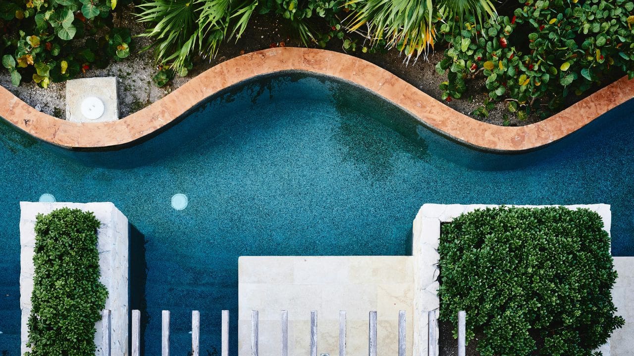 photo of pool below from balcony