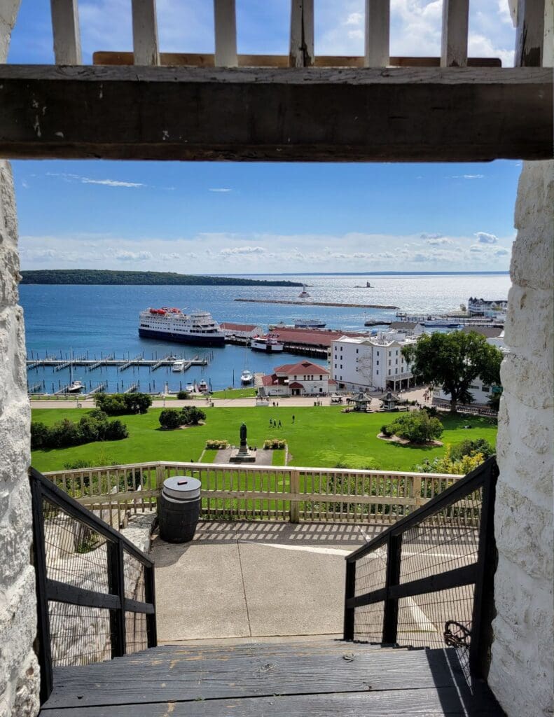 photo of doorway leading to the Mackinac Island Marina and Marquette Park