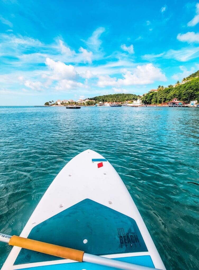 photo of resort in the distance from paddleboard