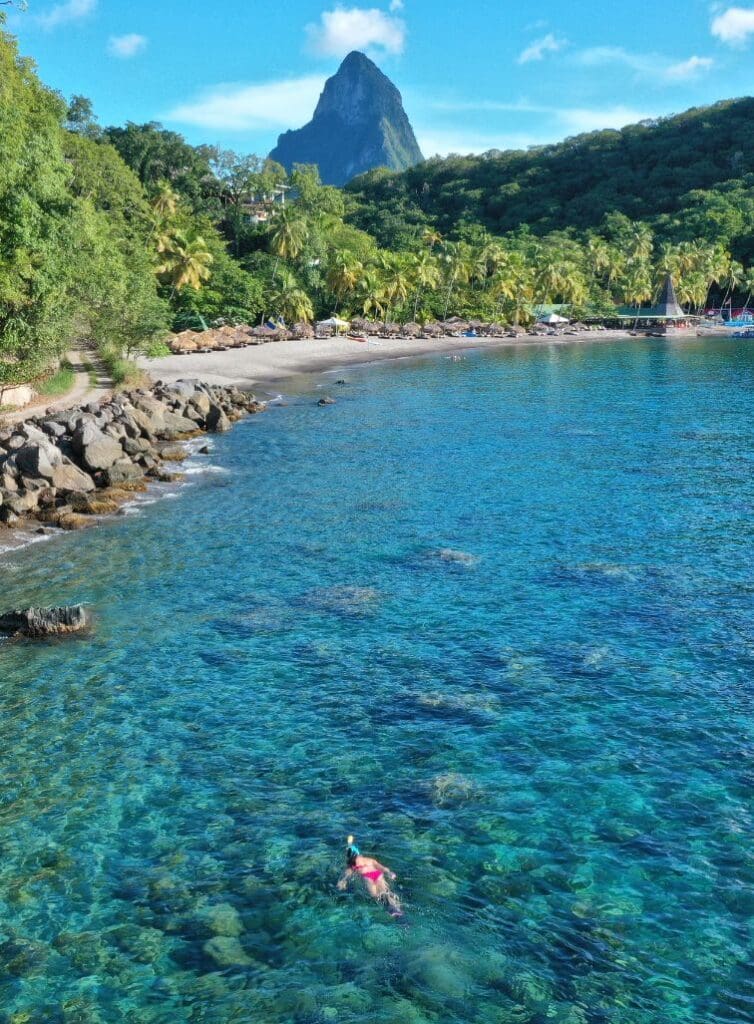 photo of woman snorkeling at Jade Mountain Resort
