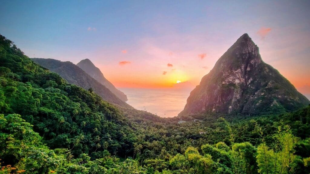photo of the Pitons in St Lucia from Dasheene