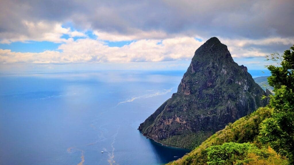 view of Petit Piton in St Lucia from Tet Paul Nature Trail