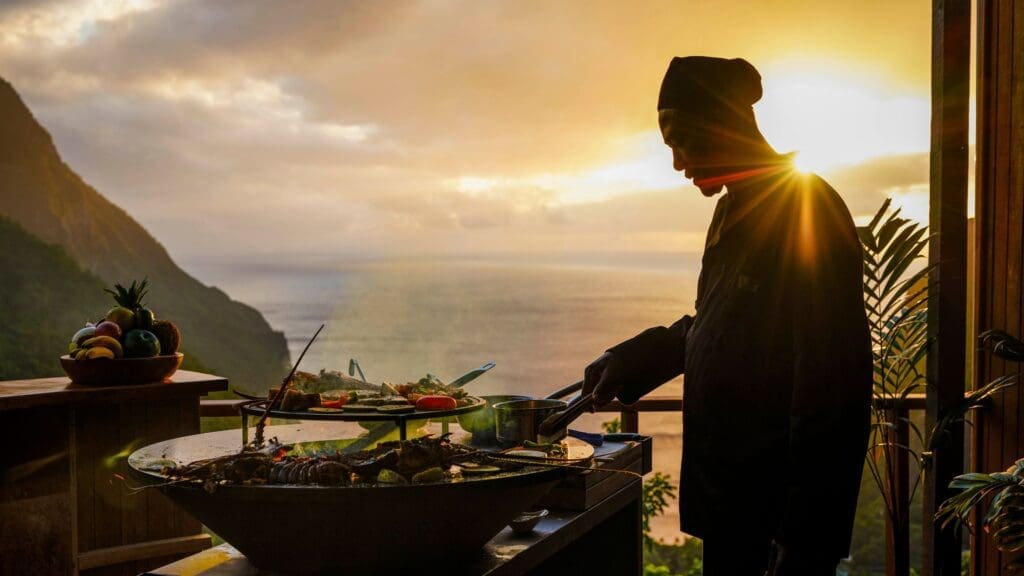 photo of chef cooking fish at Ladera Resort