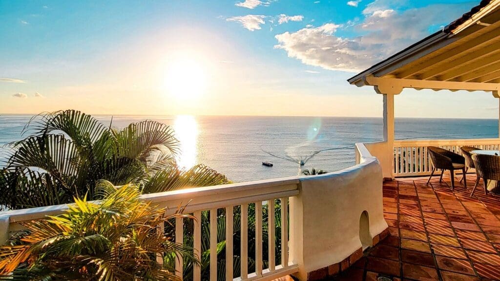 view of sun from villa terrace at St Lucia luxury resort