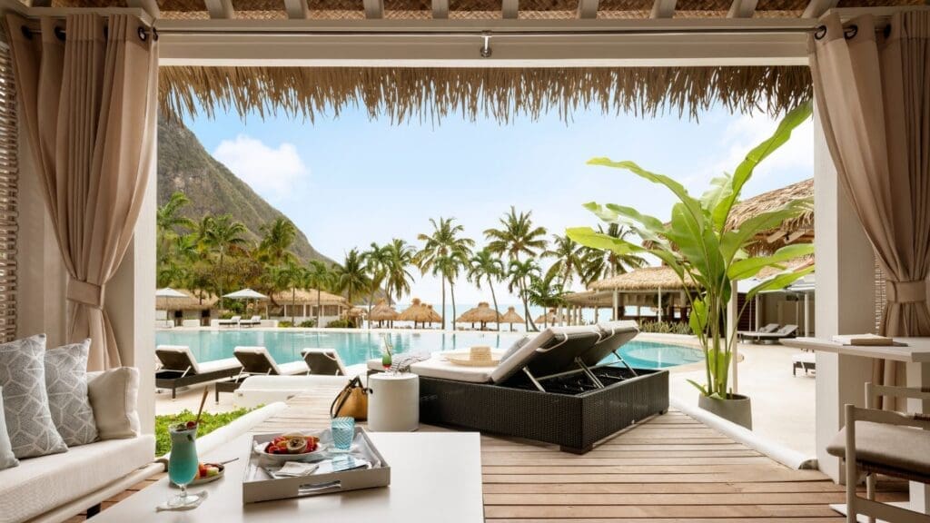 photo of view from pool side cabana at Sugar Beach in St Lucia