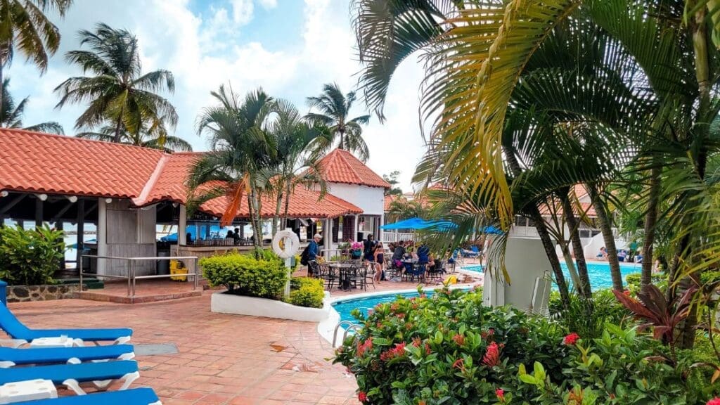 photo of poolside restaurant and bar at Windjammer Landing in St. Lucia