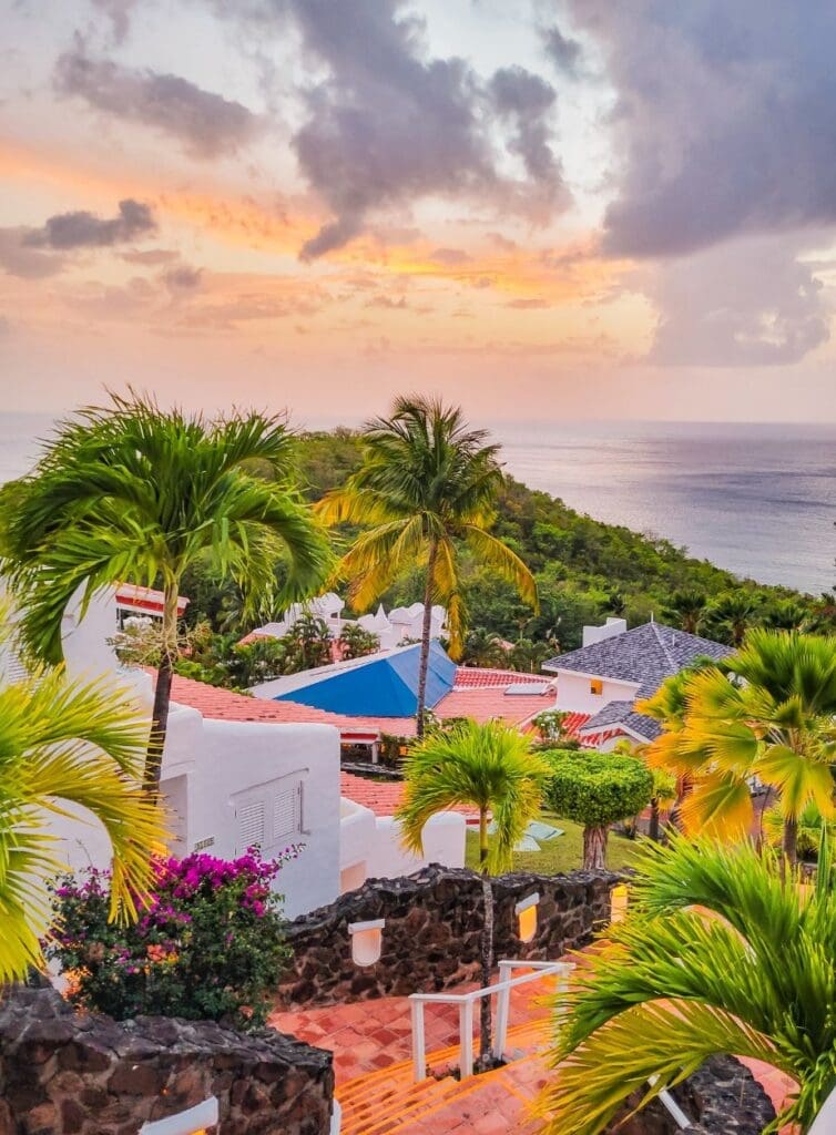 photo of sunset in St. Lucia at Windjammer Landing