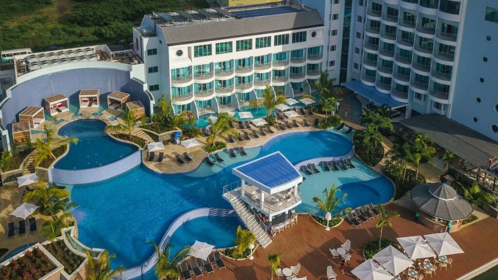aerial photo of The Harbor Club in St. Lucia