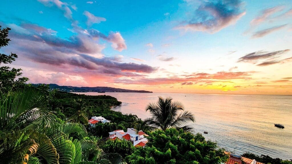 photo of sunset from villa terrace at Windjammer Landing in St. Lucia