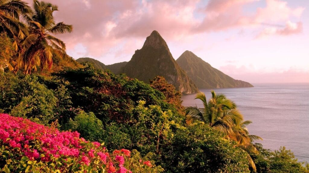 photo of the Pitons at sunset in St. Lucia