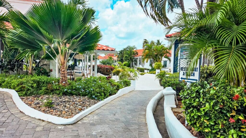 photo of walkway to the beach and restaurants at Windjammer Landing in St. Lucia