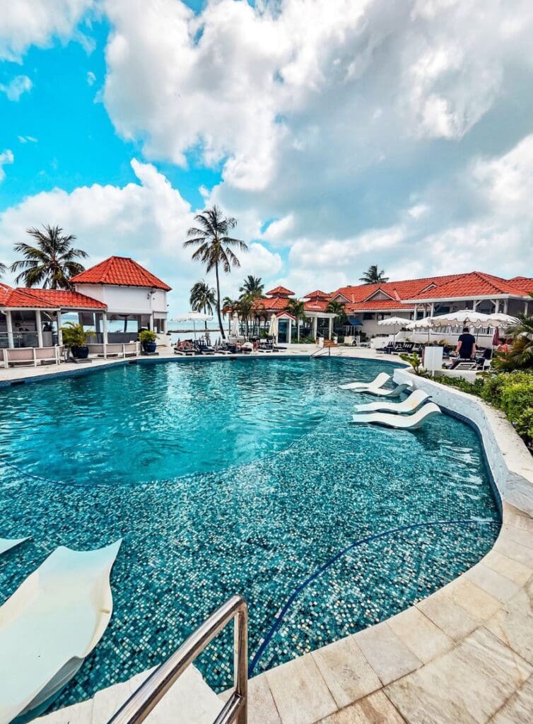 photo of pool with lounge seating at Windjammer Landing Resort in St. Lucia