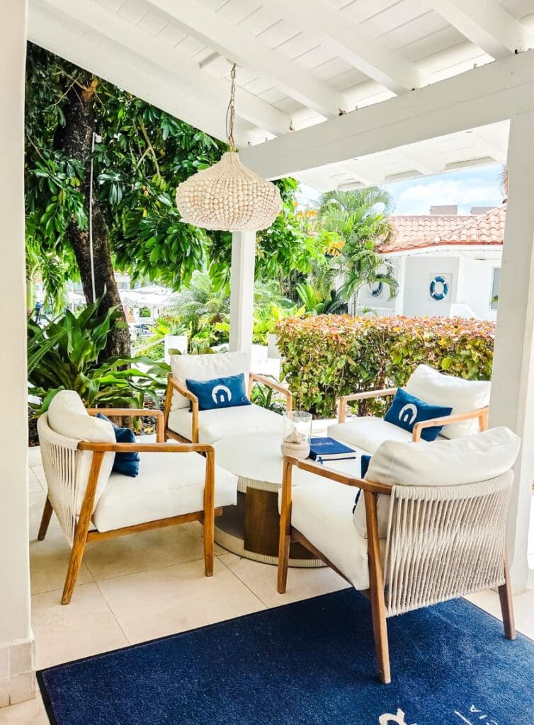 photo of outdoor lobby seating in St. Lucia at Windjammer Landing