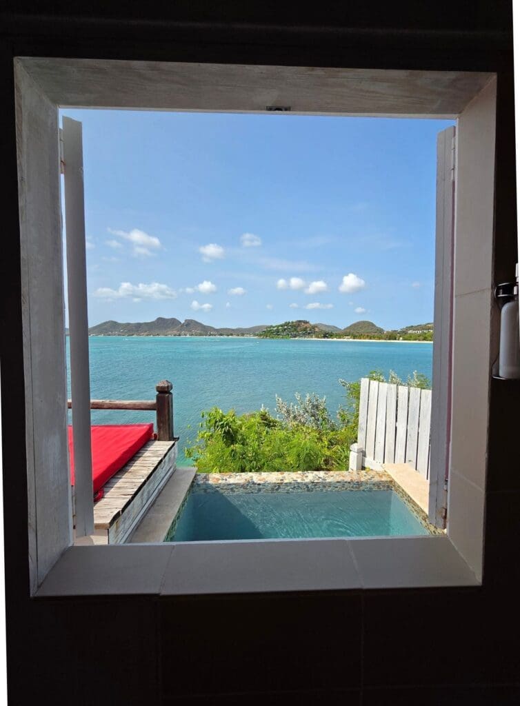window in shower at Antigua cottage