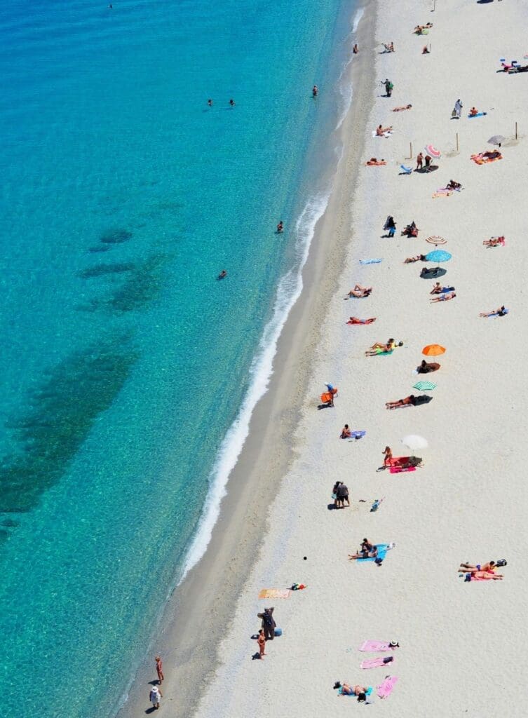 drone photo of beach and water in Playa del Carmen