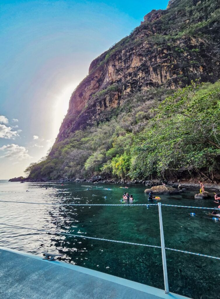 view of people snorkeling at the Anse Piton Marine Reserve