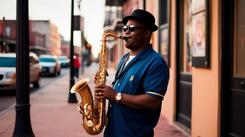 photo of man playing saxophone in New Orleans