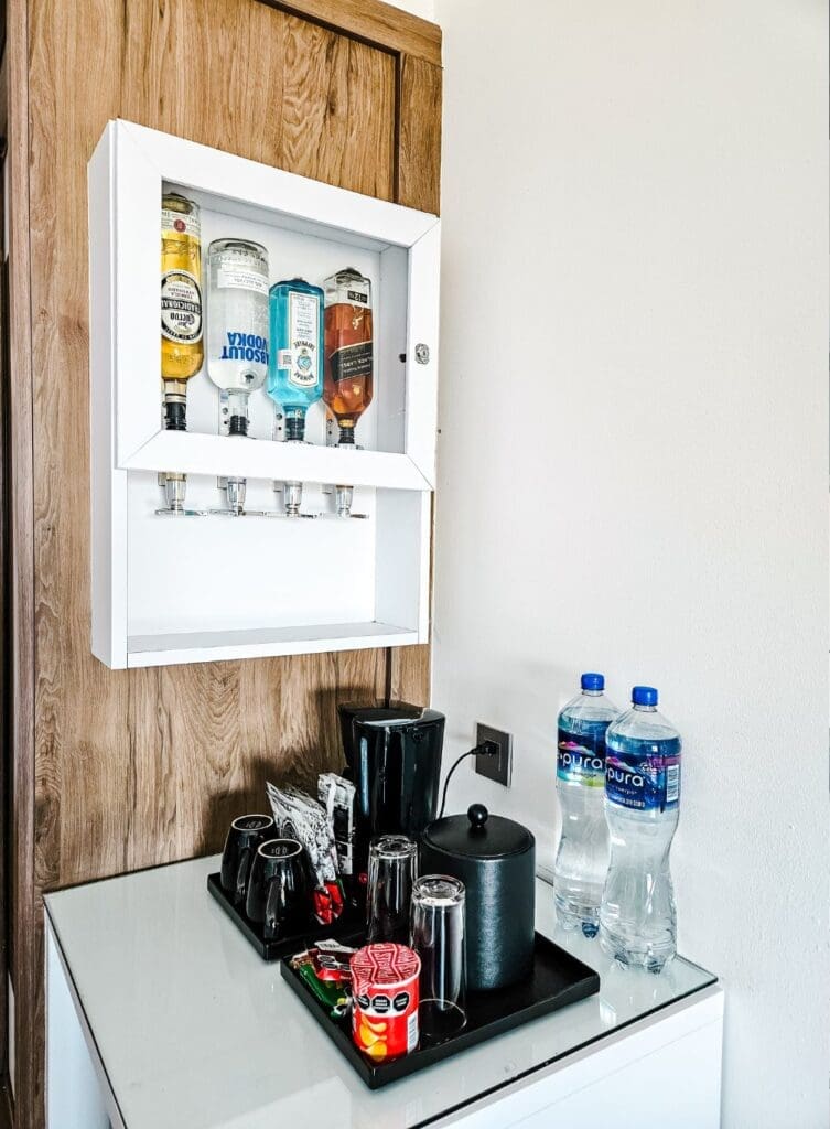 photo of liquor dispenser in suite at Hotel Riu Palace in Playa del Carmen 