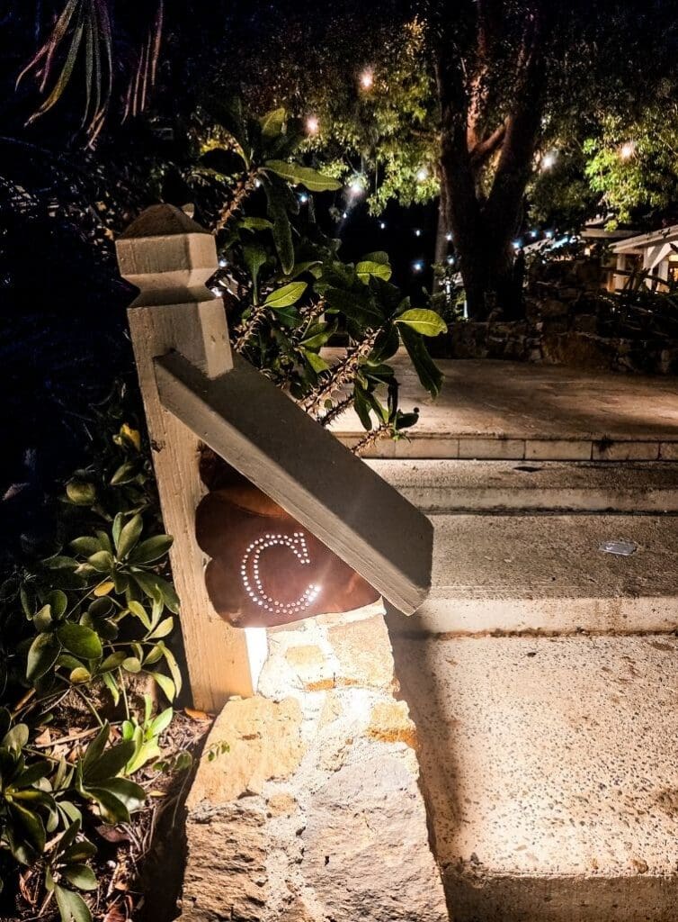 photo of C lighting fixture at night at Cocobay Resort in Antigua