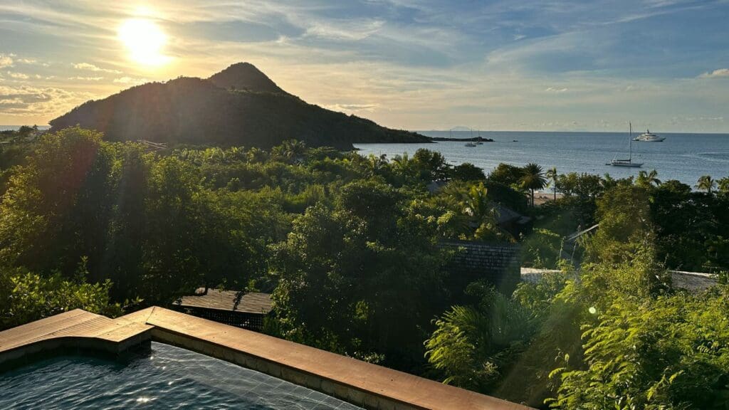 sunset from private plunge pool in Antigua
