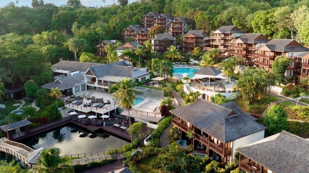 aerial photo of Zoetry Marigot Bay in St. Lucia