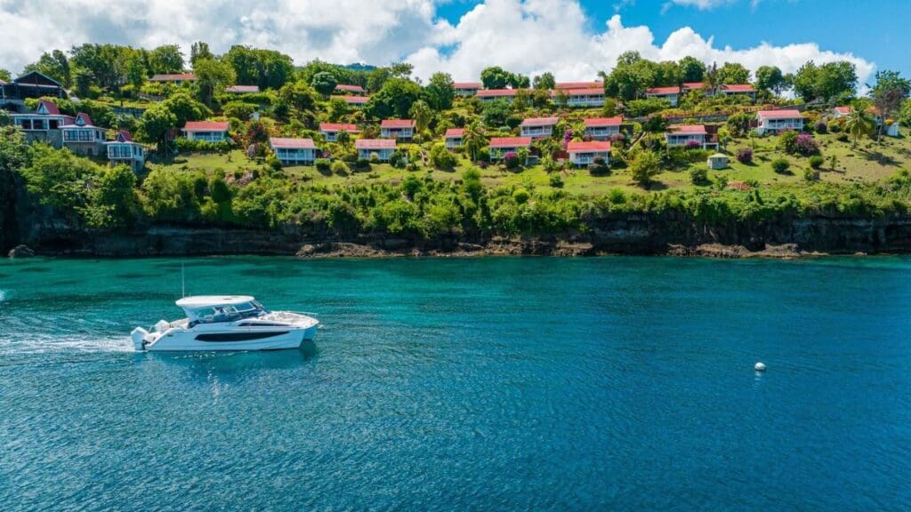 view of Ti Kaye resort in St. Lucia from the sea