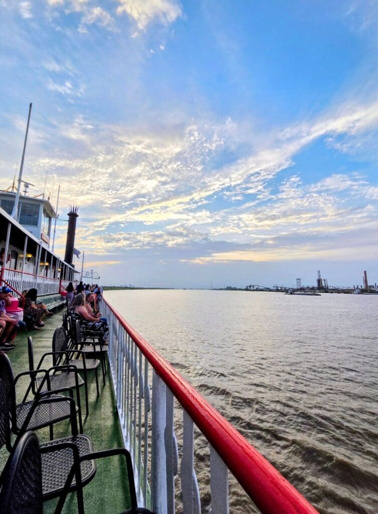 Photo of sky and boat in NOLA sunset steamboat cruise