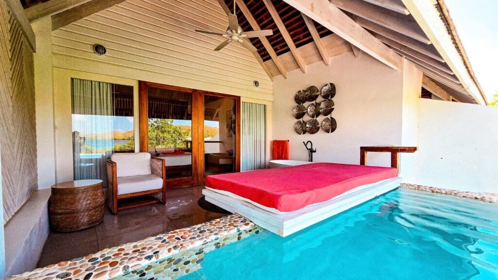 photo of daybed and seating area from private plunge pool at The Escape at Nonsuch Bay