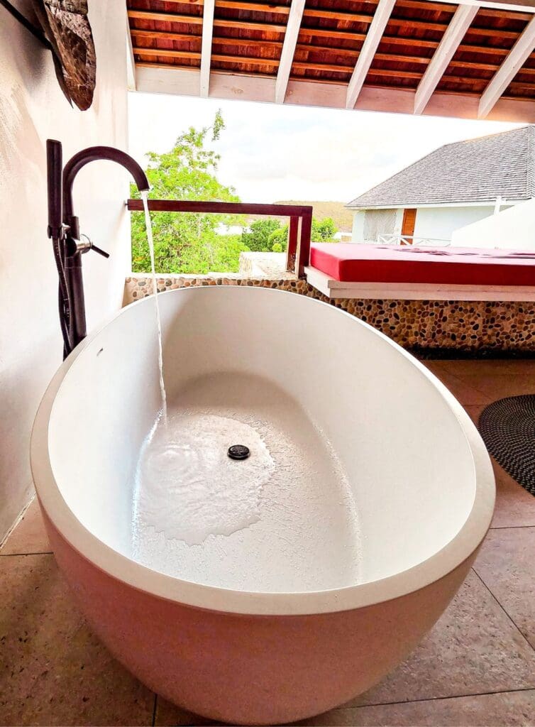 photo of soaker tub on deck of suite in Antigua