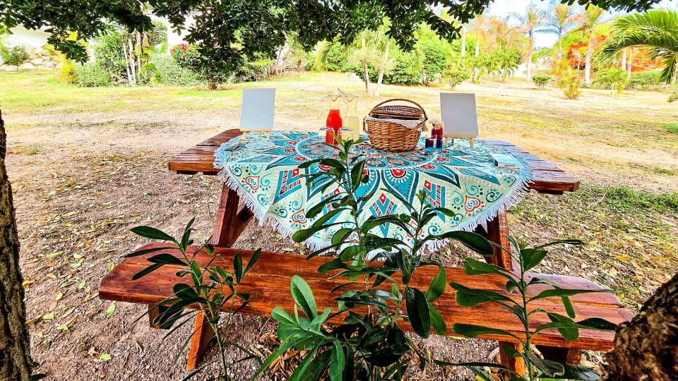 photo of picnic on picnic bench in Antigua