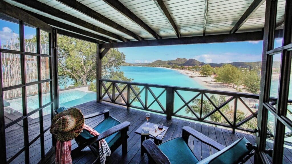 photo of deck and private plunge pool with a view of the bay at COCOS Hotel Antigua