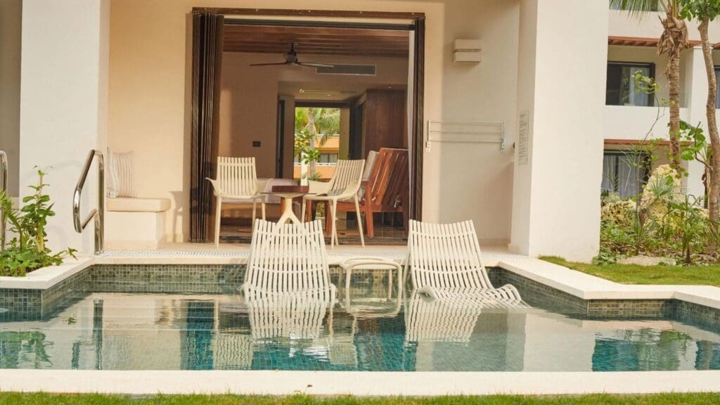 photo of seating area and private plunge pool at Akumal resort
