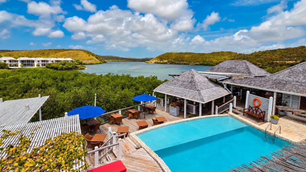 photo of pool, restaurant, bar, mangroves, and bay at The Escape at Nonsuch Bay in Antigua
